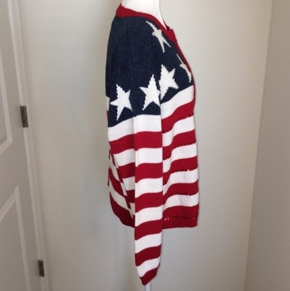 Tiara International Patriotic Zip Cardigan Sweater Women's Large L American Flag - Picture 3 of 9